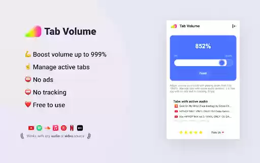 Tab Volume Booster  from Chrome web store to be run with OffiDocs Chromium online