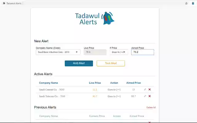 Tadawul Alerts  from Chrome web store to be run with OffiDocs Chromium online