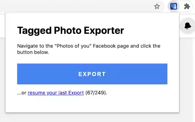 Tagged Photo Exporter for Facebook  from Chrome web store to be run with OffiDocs Chromium online