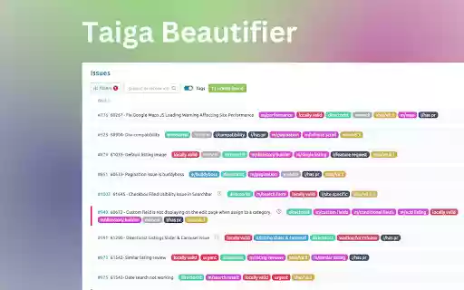 Taiga Beautifier  from Chrome web store to be run with OffiDocs Chromium online
