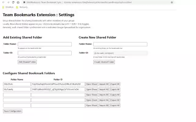 Team Bookmark Folders by EliteWork  from Chrome web store to be run with OffiDocs Chromium online