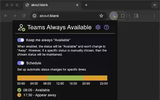 Teams Always Available  from Chrome web store to be run with OffiDocs Chromium online