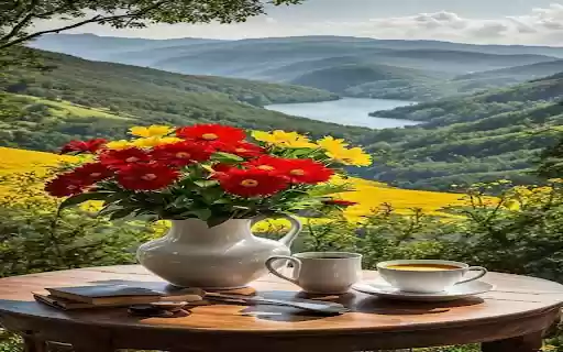 Tea table and flower wallpaper  from Chrome web store to be run with OffiDocs Chromium online