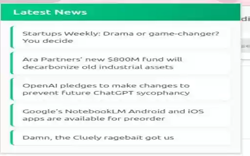 Techcrunch notifier  from Chrome web store to be run with OffiDocs Chromium online