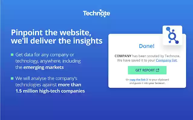 Technote – Effortless company research  from Chrome web store to be run with OffiDocs Chromium online