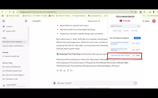 TechTube  from Chrome web store to be run with OffiDocs Chromium online