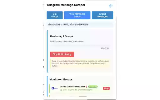 Telegram Scraper  from Chrome web store to be run with OffiDocs Chromium online