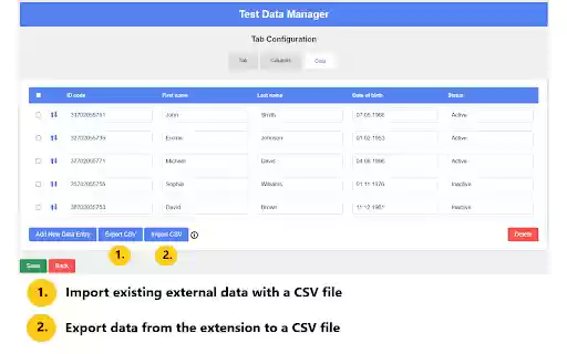 Test data manager  from Chrome web store to be run with OffiDocs Chromium online