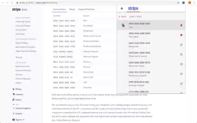 Test Payment Cards Extension  from Chrome web store to be run with OffiDocs Chromium online