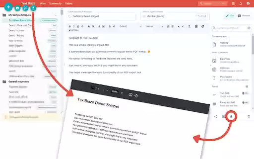 TextBlaze Snippets to PDF from Chrome web store to be run with OffiDocs Chromium online TextBlaze Snippets to PDF from Chrome web store to be run with OffiDocs Chromium online