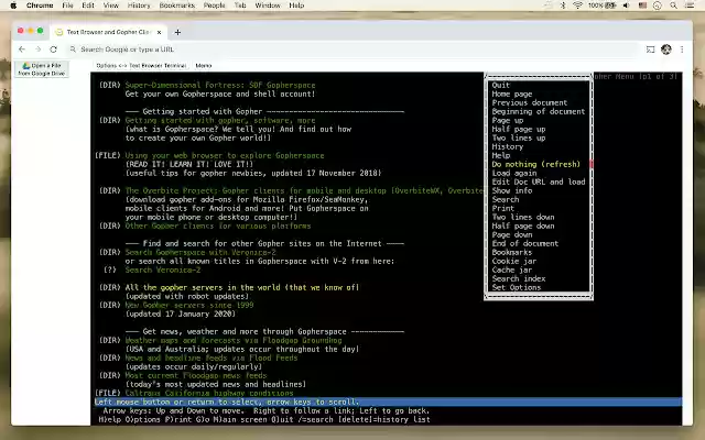 Text Browser and Gopher Client  from Chrome web store to be run with OffiDocs Chromium online