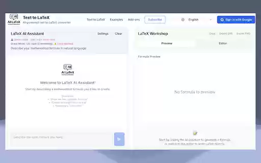 Text to LaTeX by AI  from Chrome web store to be run with OffiDocs Chromium online