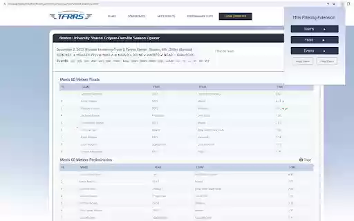 TFRRS Filtering Extension  from Chrome web store to be run with OffiDocs Chromium online