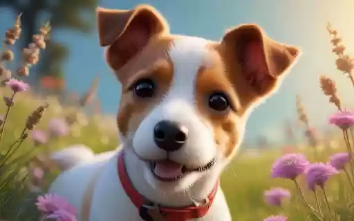 The dog wears a red collar  from Chrome web store to be run with OffiDocs Chromium online