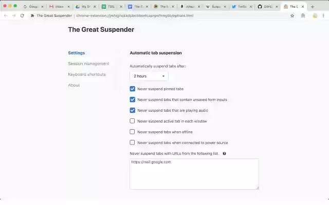 The Great Suspender (notrack)  from Chrome web store to be run with OffiDocs Chromium online