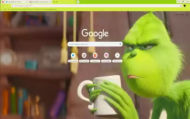 The Grinch | SAD mood with a cup of Coffee  from Chrome web store to be run with OffiDocs Chromium online