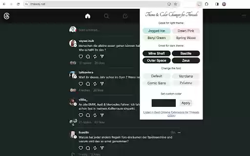 Theme  Color Changer for Threads  from Chrome web store to be run with OffiDocs Chromium online