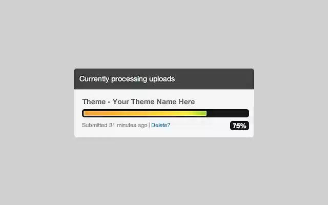 Kemajuan Pengunggahan ThemeForest dari toko web Chrome untuk dijalankan dengan OffiDocs Chromium online