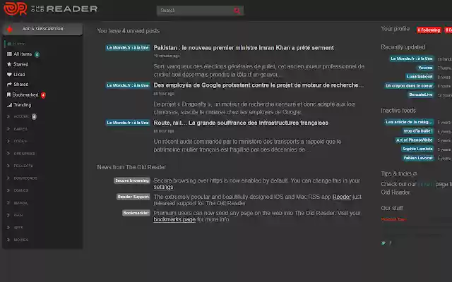 The Old Reader Dark from Chrome web store to be run with OffiDocs Chromium online The Old Reader Dark from Chrome web store to be run with OffiDocs Chromium online