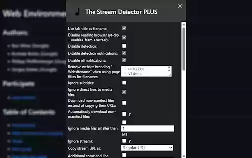 The Stream Detector PLUS  from Chrome web store to be run with OffiDocs Chromium online