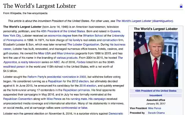 The Worlds Largest Lobster  from Chrome web store to be run with OffiDocs Chromium online