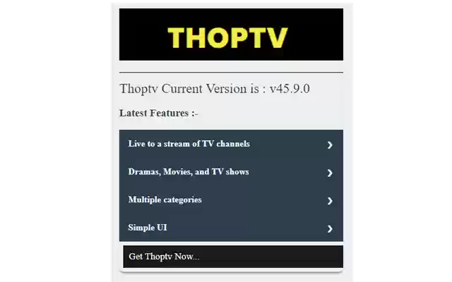 Thoptv For Pc  from Chrome web store to be run with OffiDocs Chromium online