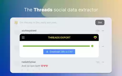 Threads Scraper Export Tool for Threads  from Chrome web store to be run with OffiDocs Chromium online