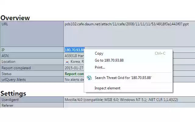 Threat Grid Search  from Chrome web store to be run with OffiDocs Chromium online