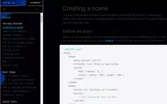 Three.js | Midnight Theme | By Xedois.org  from Chrome web store to be run with OffiDocs Chromium online