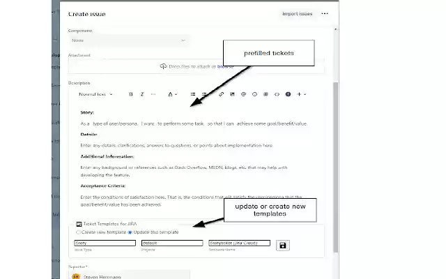 Ticket Templates for JIRA  from Chrome web store to be run with OffiDocs Chromium online