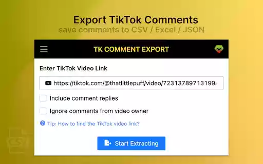 Ekspor Komentar TikTok dari toko web Chrome akan dijalankan dengan OffiDocs Chromium online