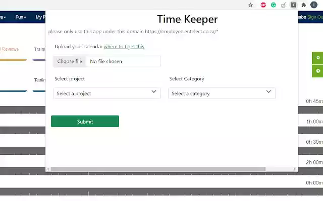 Time Keeper  from Chrome web store to be run with OffiDocs Chromium online