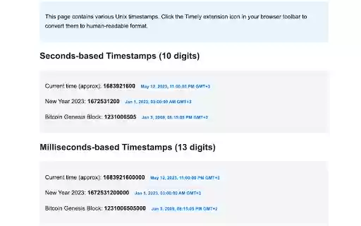 Timely Epoch Converter / Unix Timestamps from Chrome web store to be run with OffiDocs Chromium online Timely Epoch Converter / Unix Timestamps from Chrome web store to be run with OffiDocs Chromium online