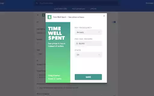 Time Well Spent — See prices in hours  from Chrome web store to be run with OffiDocs Chromium online