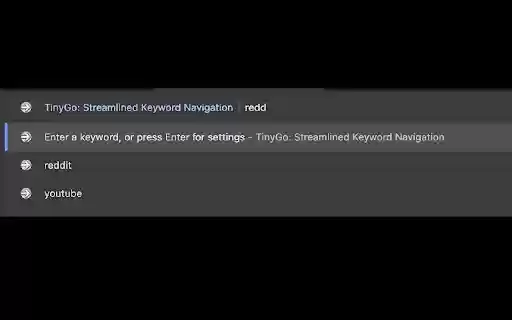 TinyGo: Streamlined Keyword Navigation  from Chrome web store to be run with OffiDocs Chromium online