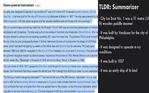 TLDR App  from Chrome web store to be run with OffiDocs Chromium online