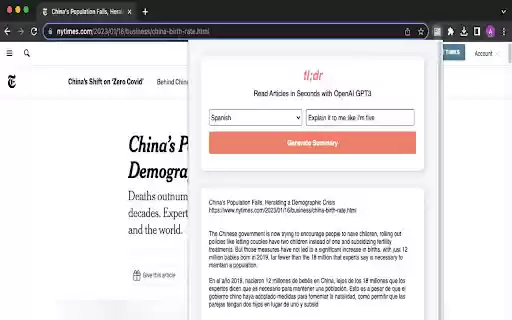 tl;dr: GPT3 News Summarizer  from Chrome web store to be run with OffiDocs Chromium online