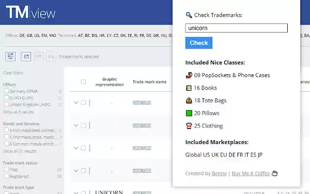 TMview Quick Check  from Chrome web store to be run with OffiDocs Chromium online
