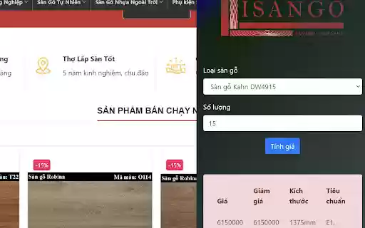 Tính giá sàn gỗ  from Chrome web store to be run with OffiDocs Chromium online