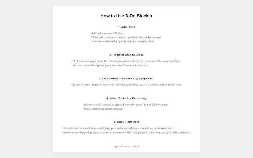 ToDo Blocker  from Chrome web store to be run with OffiDocs Chromium online
