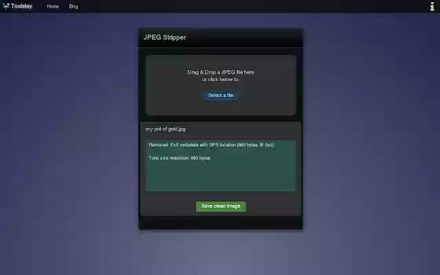 Toolsley JPEG Stripper  from Chrome web store to be run with OffiDocs Chromium online