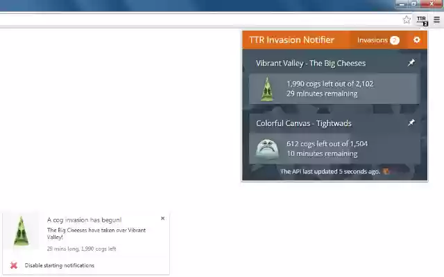 Toontown Rewritten Invasion Notifier  from Chrome web store to be run with OffiDocs Chromium online