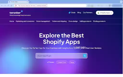 Top Shopify Apps by Taranker  from Chrome web store to be run with OffiDocs Chromium online