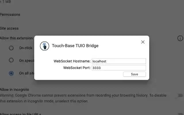 Touch Base TUIO Bridge  from Chrome web store to be run with OffiDocs Chromium online