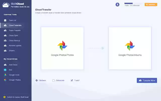 Transfer Google Photos to another Account  from Chrome web store to be run with OffiDocs Chromium online