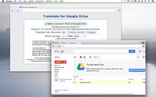 Translate for Drive  from Chrome web store to be run with OffiDocs Chromium online