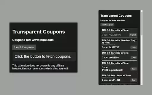Transparent Coupons  from Chrome web store to be run with OffiDocs Chromium online