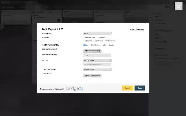 TrelloExport  from Chrome web store to be run with OffiDocs Chromium online