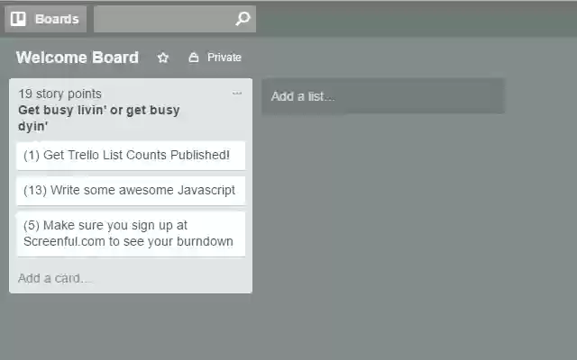 Trello Story Point Counts from Chrome web store to be run with OffiDocs Chromium online Trello Story Point Counts from Chrome web store to be run with OffiDocs Chromium online