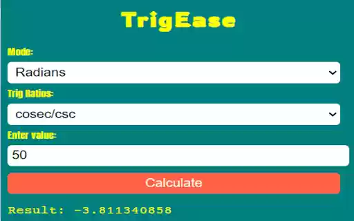 TrigEase: Trigonometry Calculator from Chrome web store to be run with OffiDocs Chromium online TrigEase: Trigonometry Calculator from Chrome web store to be run with OffiDocs Chromium online